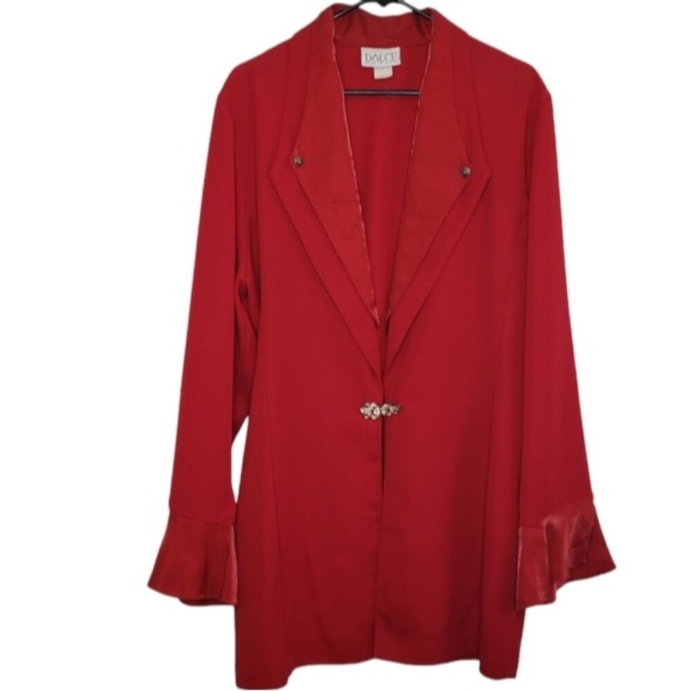 Dolce Vintage Longline Red Jacket Long Sleeve Open Collar Layered Lapel